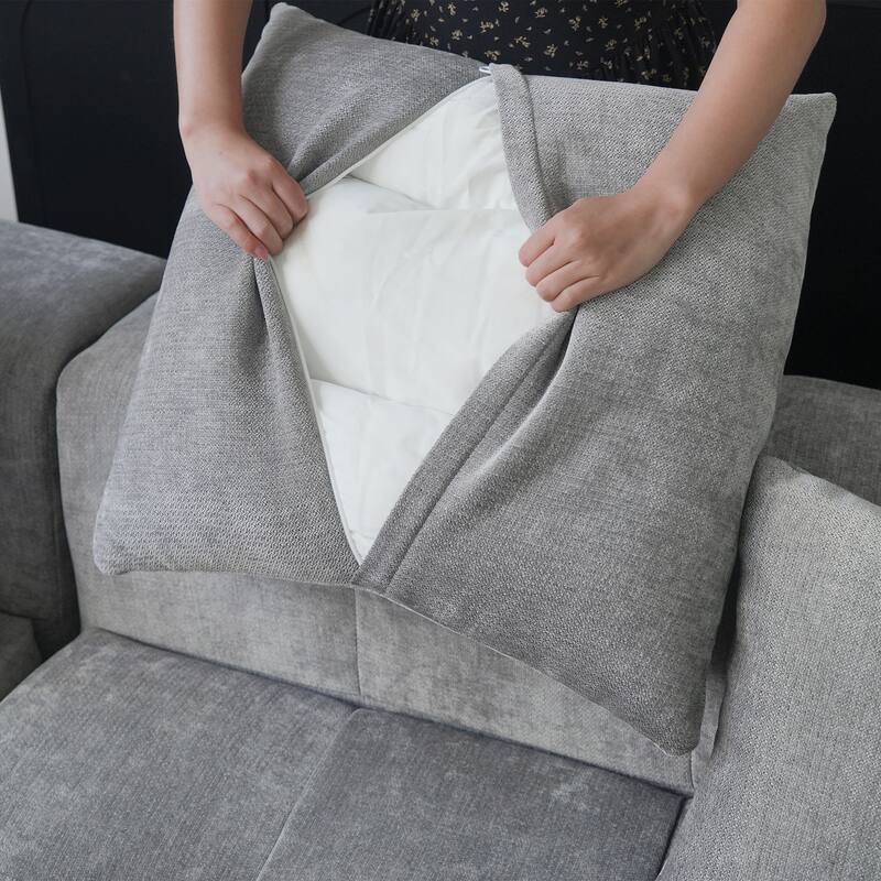 3-Seater Modular Sectional Couch with Ottoman Modern Linen Upholstered Sectional Sofa