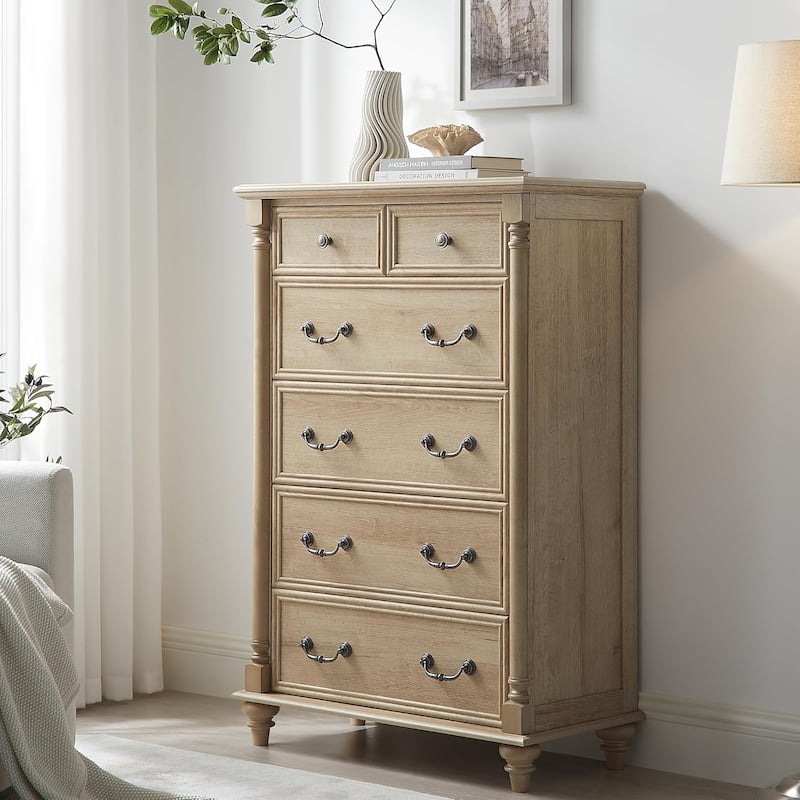 Farmhouse 6 Drawers Dresser Chests, Rustic Wood Chest of Drawers