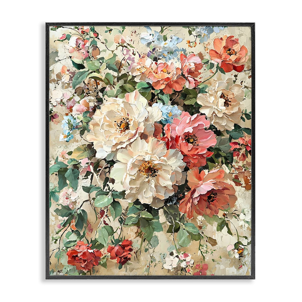 Stupell Aged Abstract Flowers Framed Giclee Art Design By Franklyn Gregory