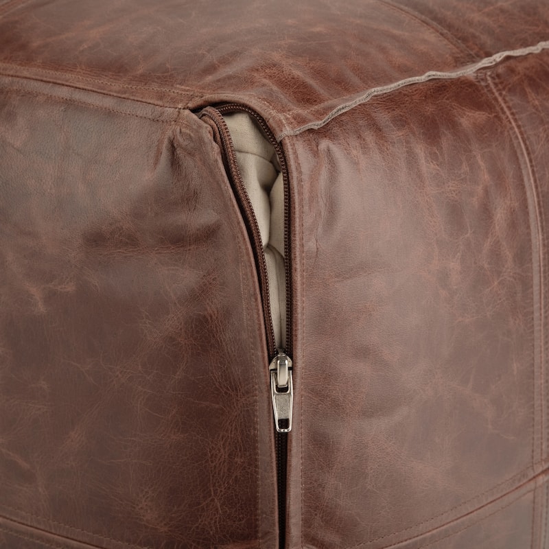 WYNDENHALL Erving Boho Square Pouf in Leather