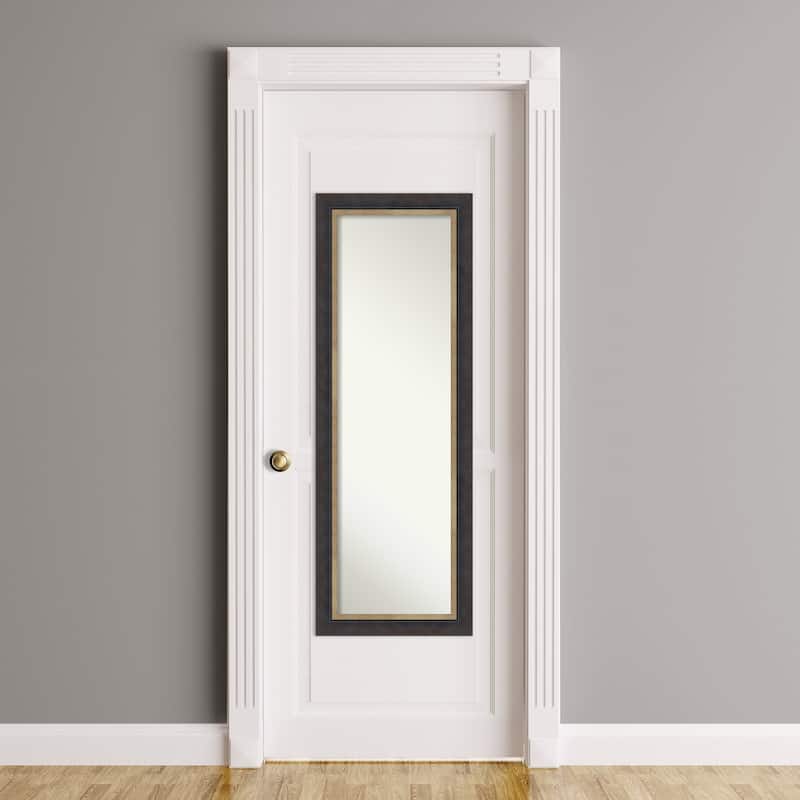 Hammered Charcoal Tan Non-Beveled Wood Framed Full-Length On the Door Mirror - Hammered Charcoal Tan - Glass Size 14x48
