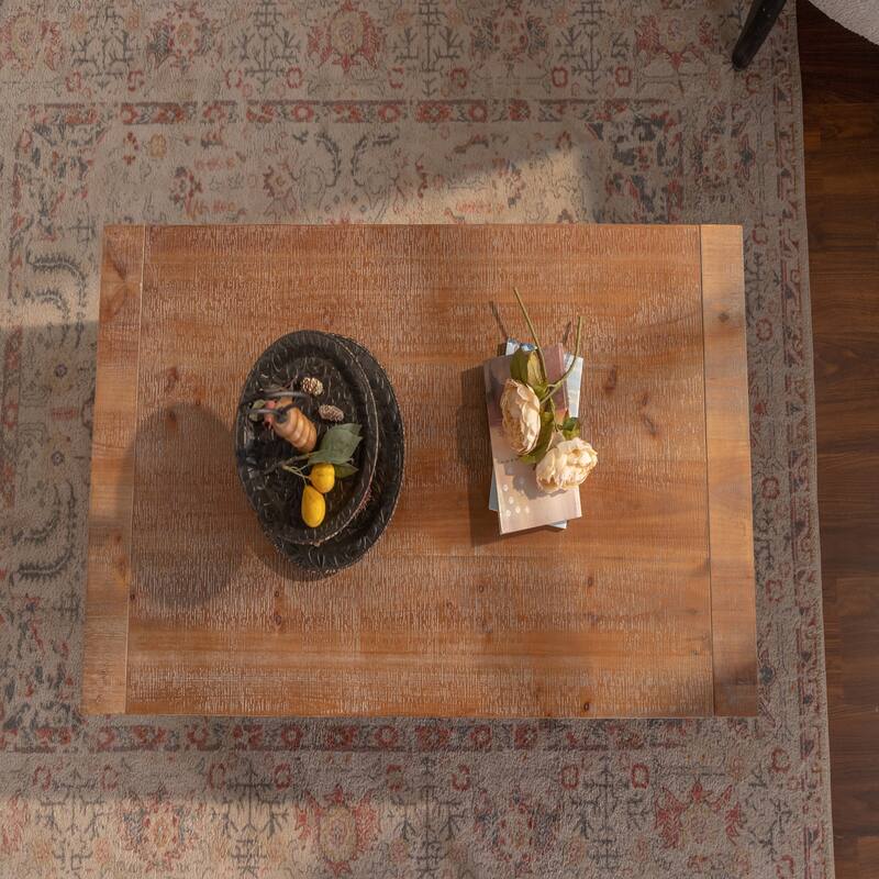 Rectangle Coffee Table with Solid Wood with Storage Shelf