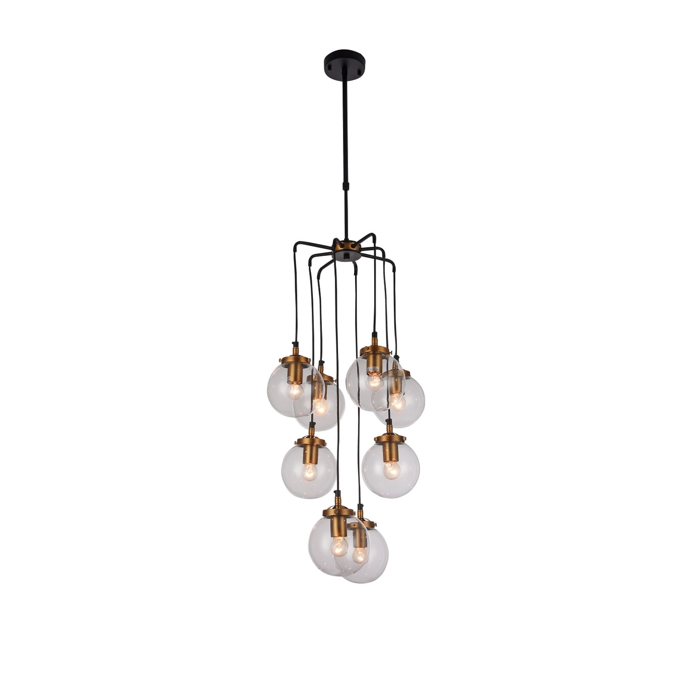 Industrial 8 Light Matte Brass Iron Pendant Lighting With Glass Shades