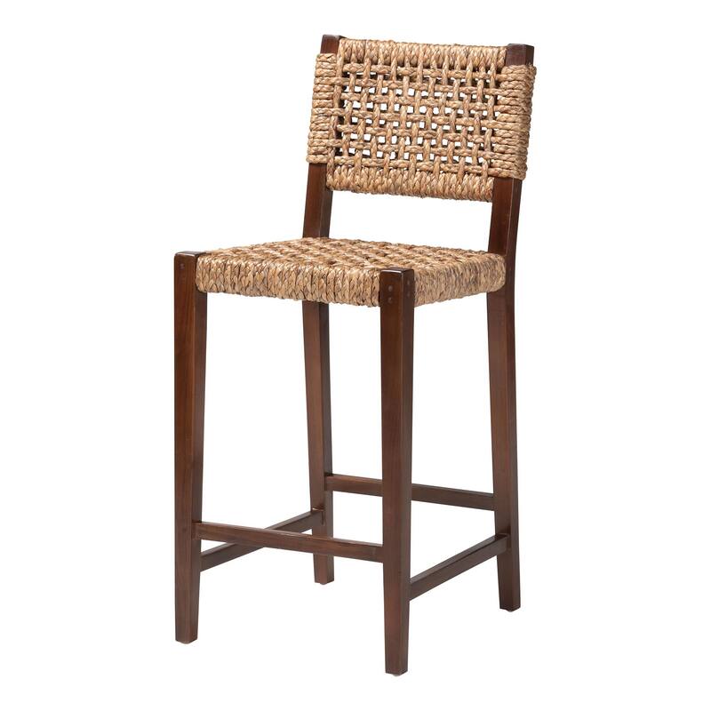 Alise Handwoven Seagrass Bar Stool with Mahogany Wood Frame - Bar-Height Chair for Kitchen or Home Bar, Earthy Brown - Natural, Earthy Brown