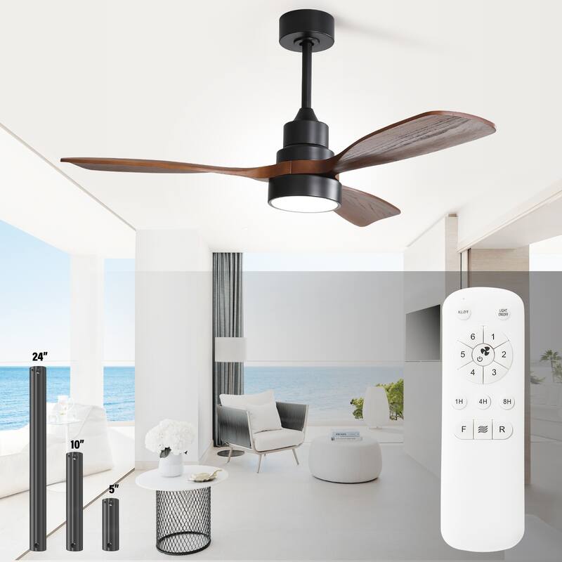 48" and 52" Integrated LED Ceiling Fan with Light and Remote, Reversible DC Motor - 48 Inch - Black with Brown Blades