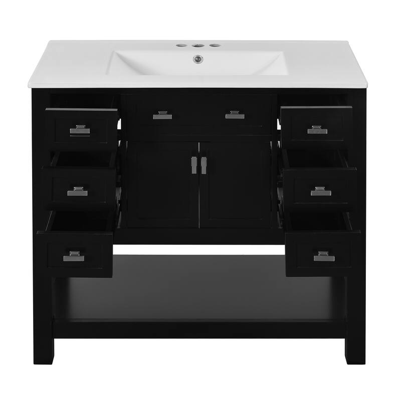 Bathroom Vanity with Top Sink, Bathroom Storage Cabinet with 2 Soft Closing Doors, Bathroom Vanities with 6 Drawers