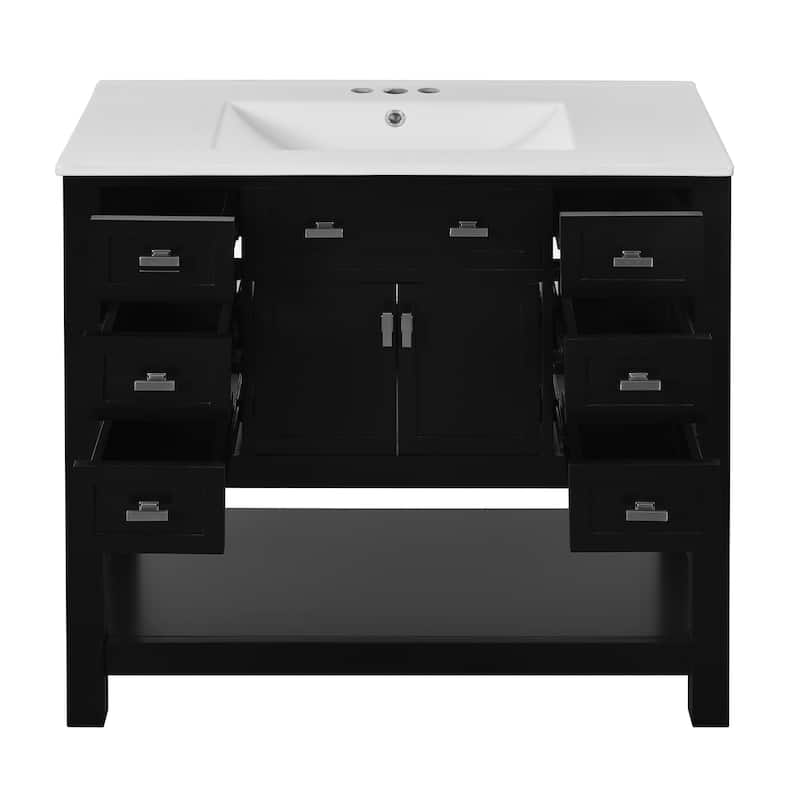 Roomfitters 36" Vanity with Sink, Modern Bathroom Cabinet with 2 Doors and 6 Drawers, Freestanding Storage Design