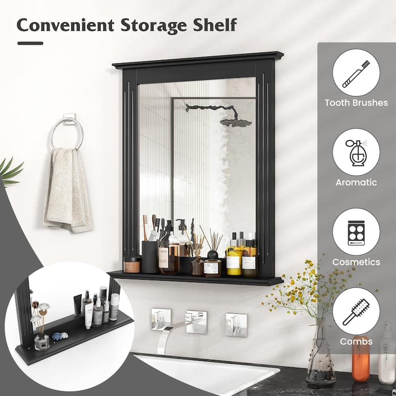 Gymax Bathroom Wall-Mounted Mirror w/ Shelf Vanity Makeup Mirror