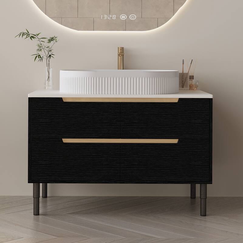 GDFStudio - Luxury 36" Floating/Freestanding Sintered Stone Bathroom Vanity with Ceramic Vessel Sink & Soft-Close Drawers