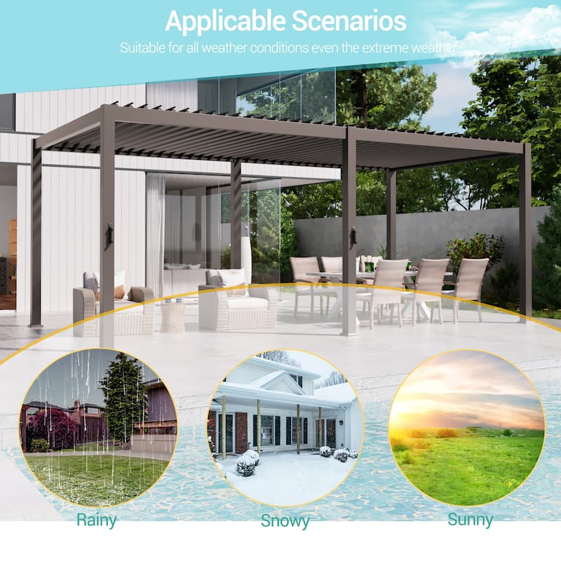 Outdoor Aluminized Steel Pergola, Modern Style with Adjustable Louvers and Concealed Water Drainage System