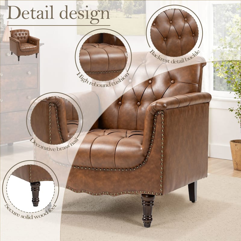 Tufted Accent Chair Vegan Leather Armchair for Living Room