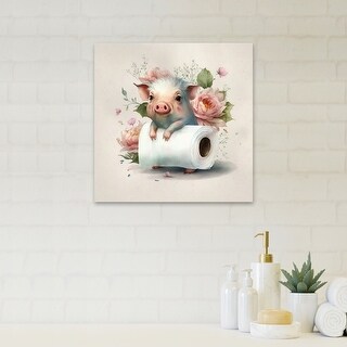 Designart 'Pig With Roll Of Toilet Paper I' Bathroom Canvas Wall Art ...