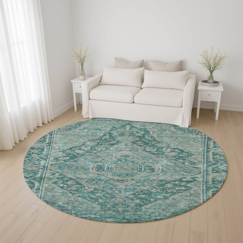Premium Washable Super Soft Traditonal Marcus Mayfield Rug - Teal - 8' x 8'