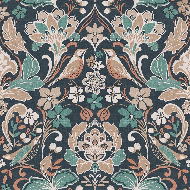 Arthouse Birdy Navy Nuthatch Floral Wallpaper