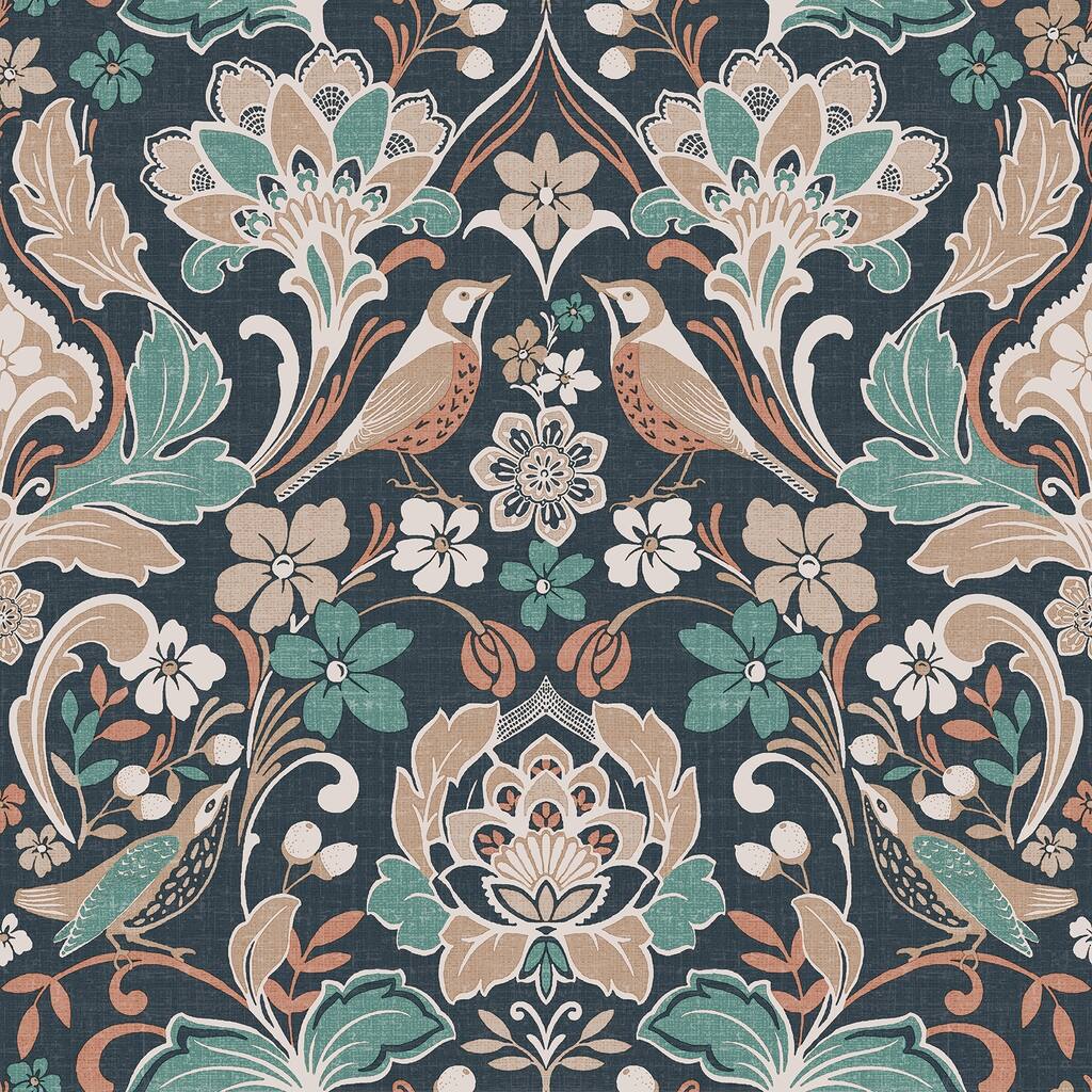 Arthouse Birdy Navy Nuthatch Floral Wallpaper
