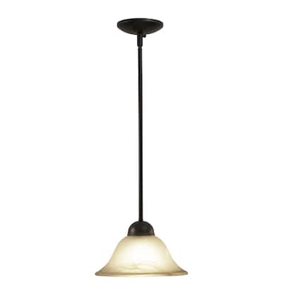 Da Vinci Bronze Mini Pendant Ceiling Light White Glass - 9.75-in W x 16.38-in H x 9.75-in D