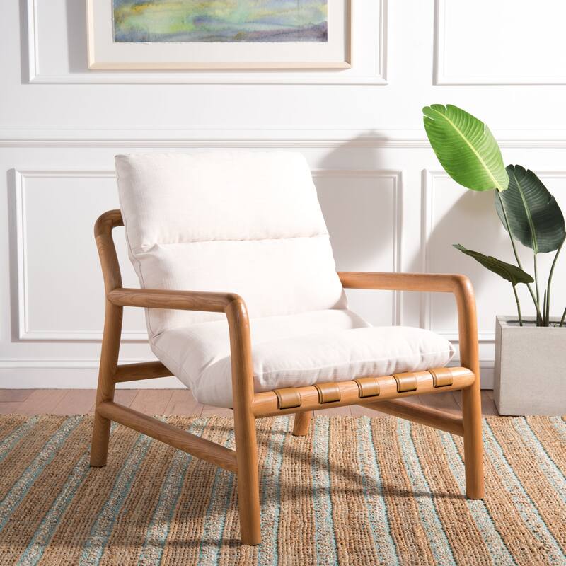 SAFAVIEH Dellar Solid Wood Accent Chair with Cushion (Fully Assembled) - 29.3 In. W x 33.9 In. D x 33.1 In. H - 29Wx34Dx33H