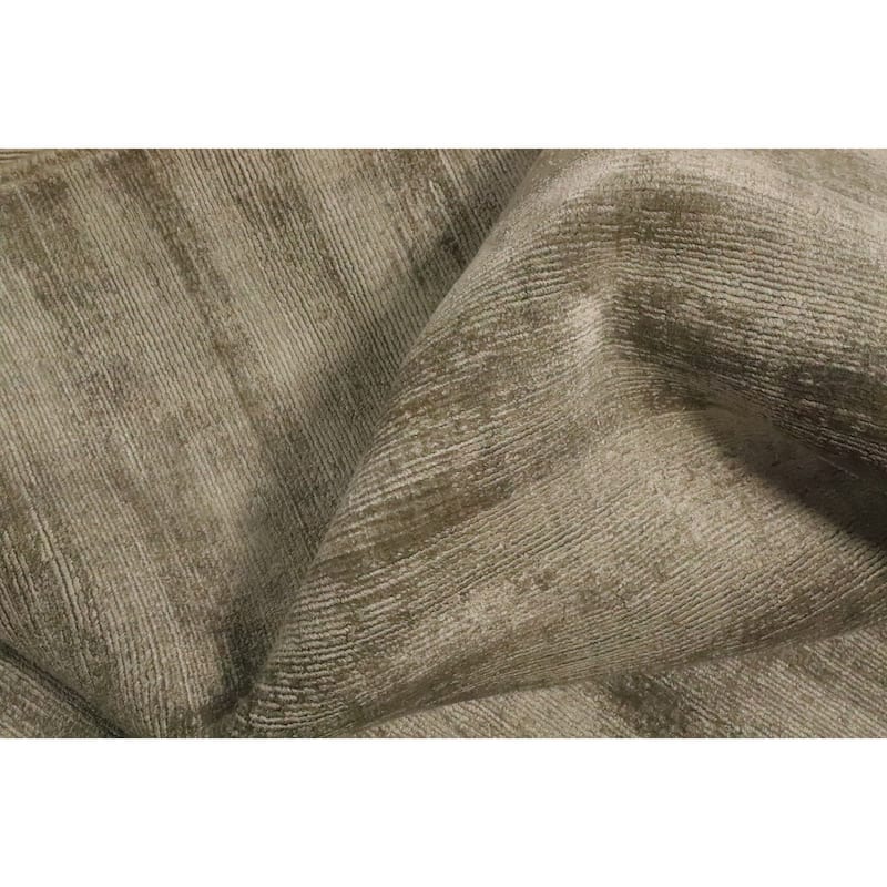 Hand Knotted Oriental Viscose Silk Carpet Modern Modern Green Abstract Area Rug - 11' 4'' X 8' 0''