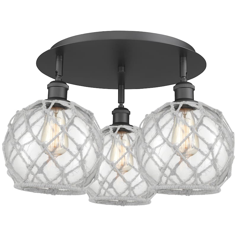 Innovations Lighting 516-3C-12-20 Farmhouse Rope Semi-Flush Farmhouse - Matte Black / Clear Glass with White Rope