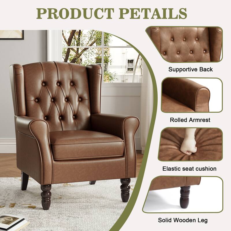 Set of 2 Vegan Leather Upholstered Button Tufted Accent Chair