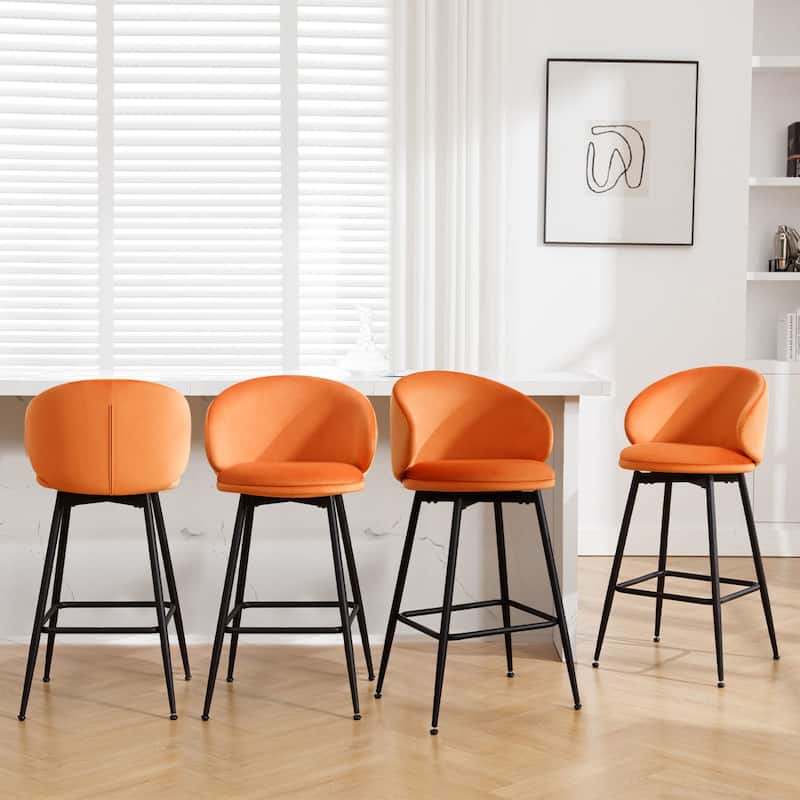 26"/ 30" Upholstered Swivel Bar Stools Counter Height Barstool - Set of 4 - Orange - Bar Height