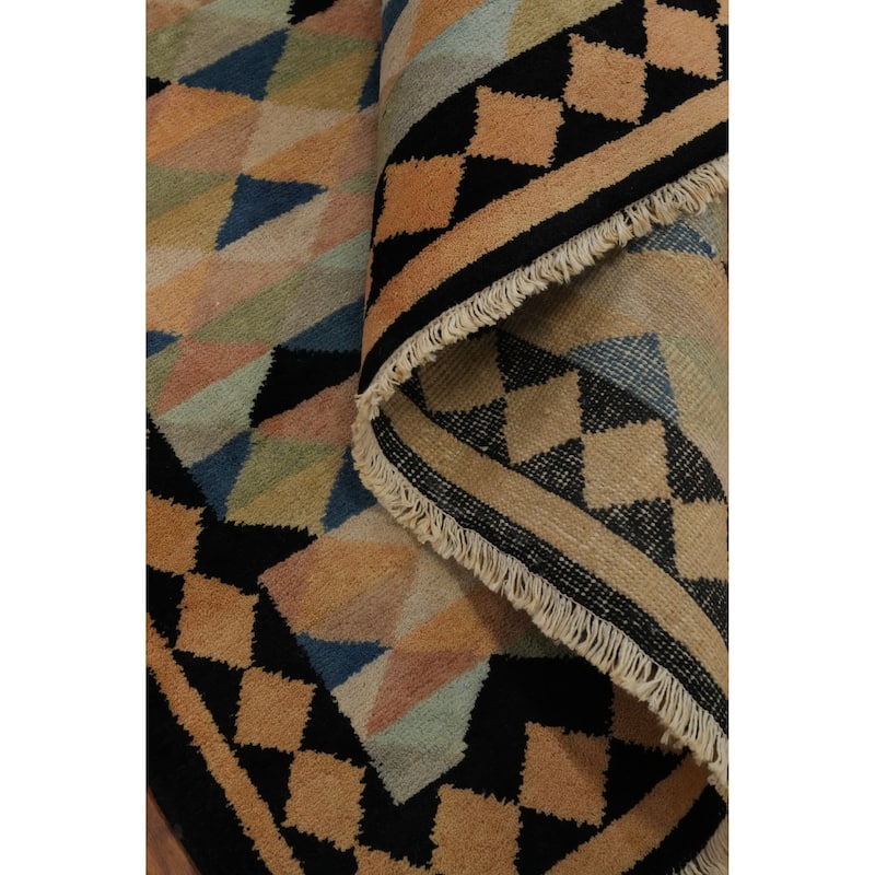 Hand-knotted Tribal Wool Multi-Colored Geometric Oriental Area Rug - 8' 9'' X 6' 0''