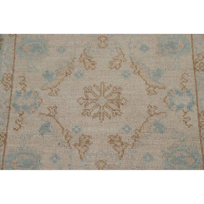 Hand Knotted Oriental 100% Wool Carpet Transitional Geometric Beige & Ivories Oushak Area Rug - 3' 11'' X 2' 11''