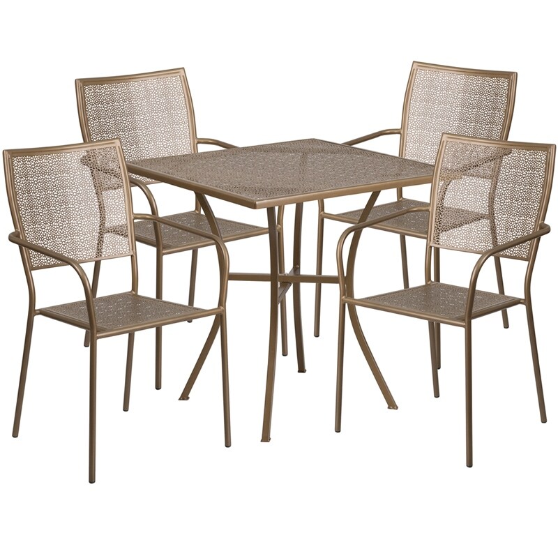 Westbury 5pcs Square 28 Gold Steel Table W 4 Square Back Chairs Overstock 16626985