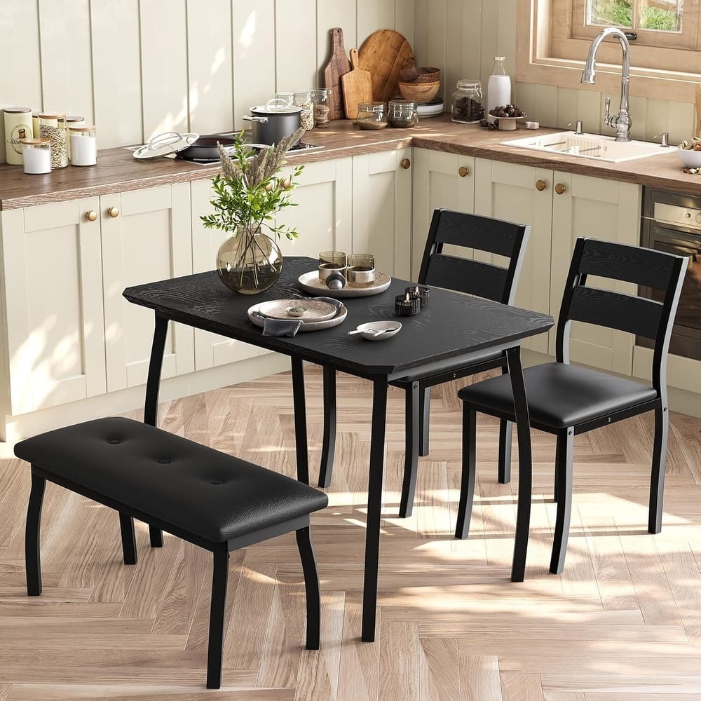 Kitchen Dining Table Set with 2 Classic Dinner Chairs and Upholstered Bench