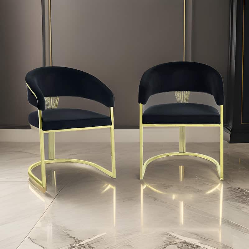 Verie 22 Inch Side Dining Chair, Gold Base, Padded Black Velvet