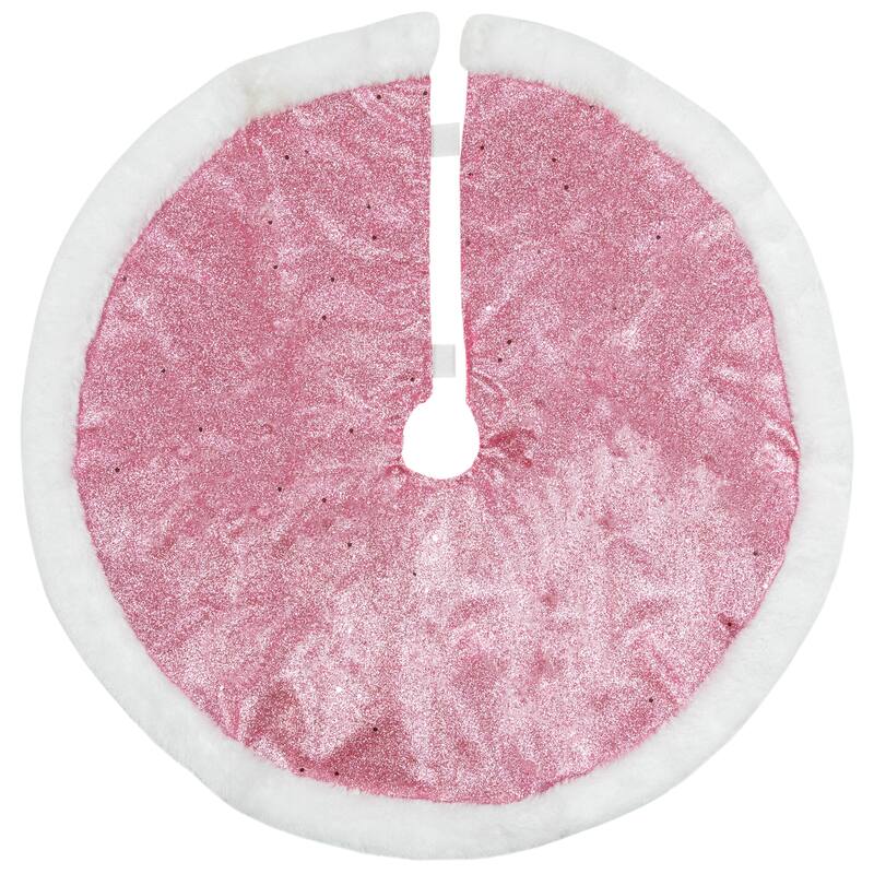 20" Pink Glittered Mini Christmas Tree Skirt with White Fur Trim - 20