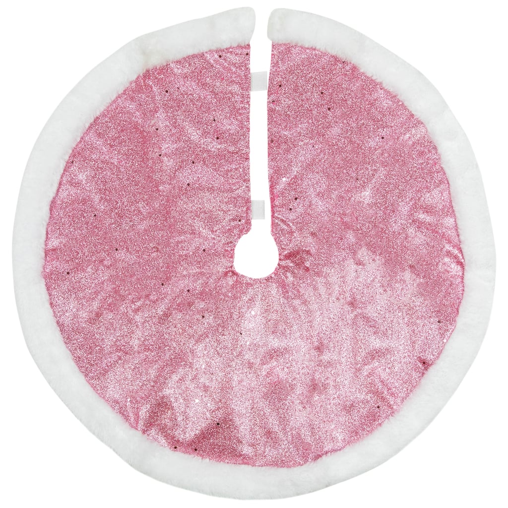 20" Pink Glittered Mini Christmas Tree Skirt with White Fur Trim - 20