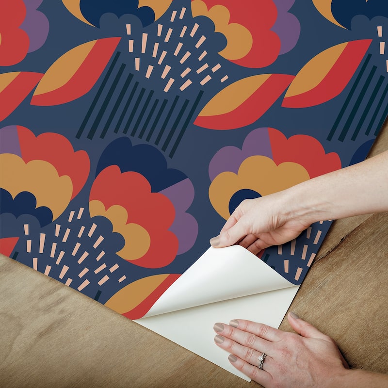 Megan Carter Retro Esme Navy Peel and Stick Wallpaper