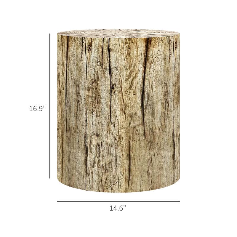 Tree Stump Stool, Decorative Side Table with Round Tabletop, Concrete End Table with Wood Grain Finish for Indoors and Outdoors