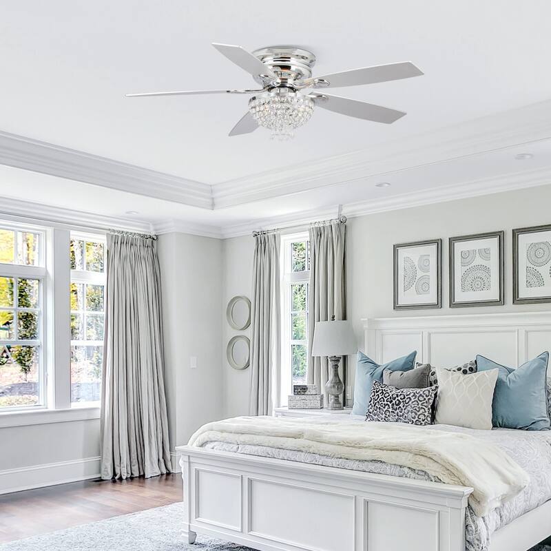 52" Modern 2-Light Low Profile Crystal Ceiling Fan with Remote