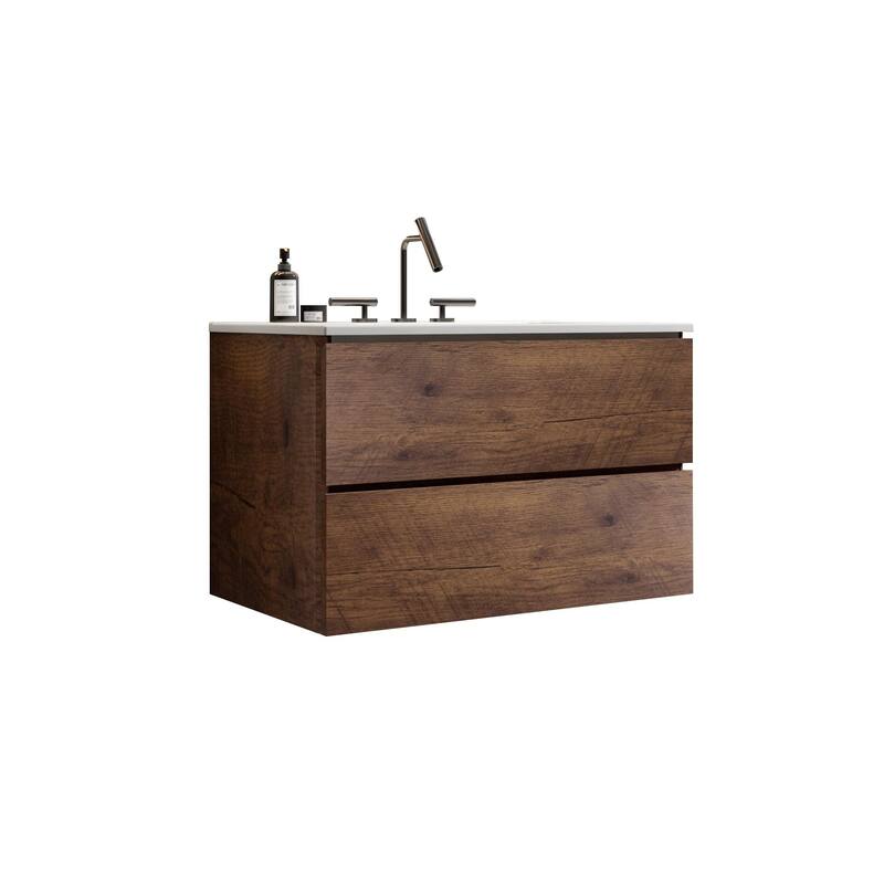 GDFStudio - Coralie Modern Floating Bathroom Vanity with Integrated Ceramic Sink and Soft-Close Storage