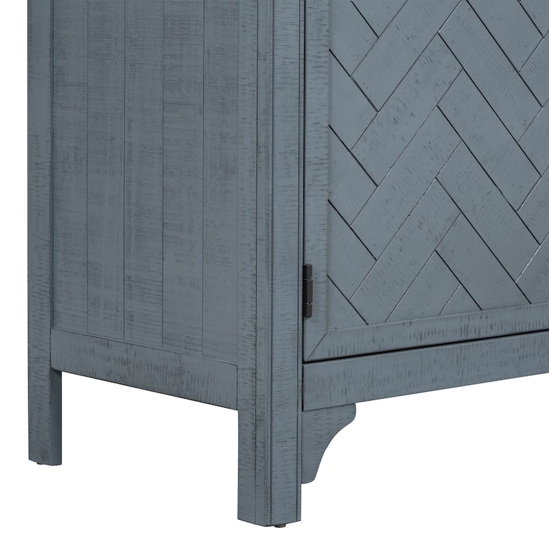 3-Doors Kitchen Sideboard, Freestanding Wooden Storage Cabinet, Buffet Cabinet with Adjustable Shelves & Pattern Door