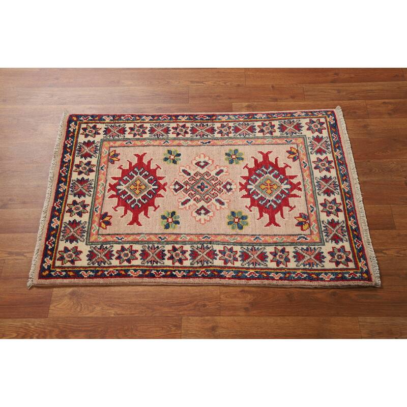 Geometric Kazak Oriental Accent Rug Hand-Knotted Wool Carpet - 2'0"x 3'0"