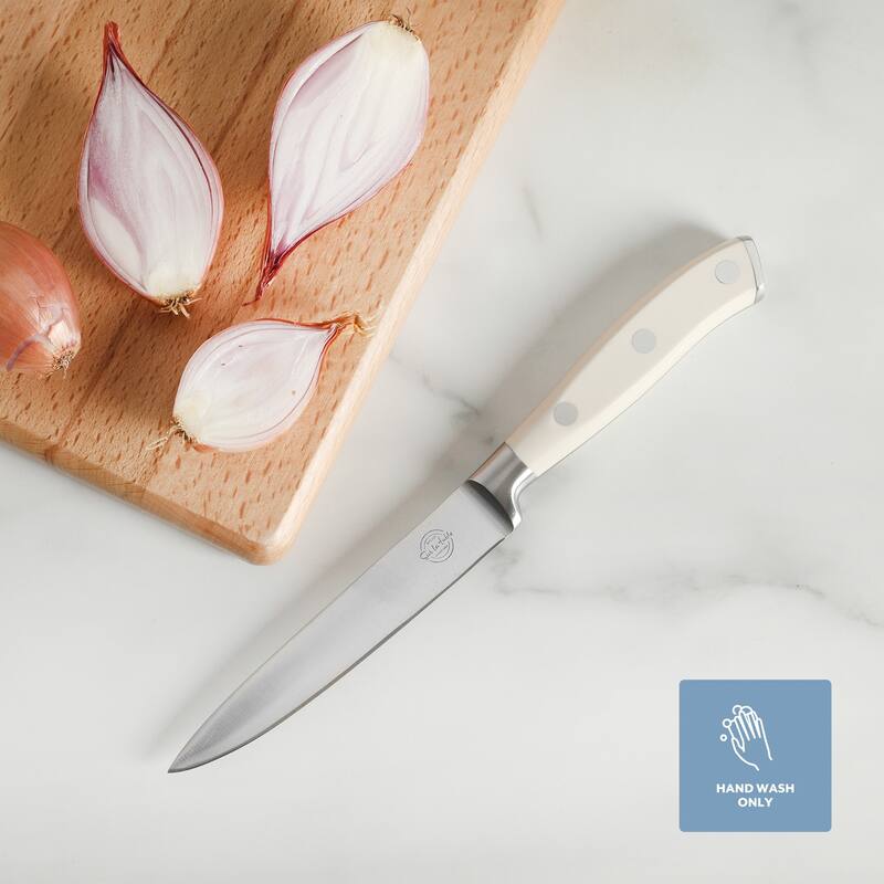 Sur La Table Kitchen Essential Tasting Kitchen German Steel Forged Full Tang Prfessional Knife with White Handle