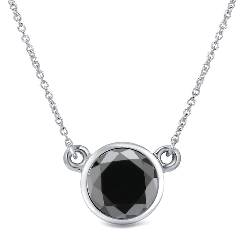 Auriya 14k Gold 1 1/2ctw Bezel-set Solitaire Black Diamond Necklace - White