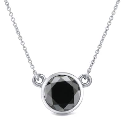 Auriya 14k Gold 1 1/2ctw Bezel-set Solitaire Black Diamond Necklace
