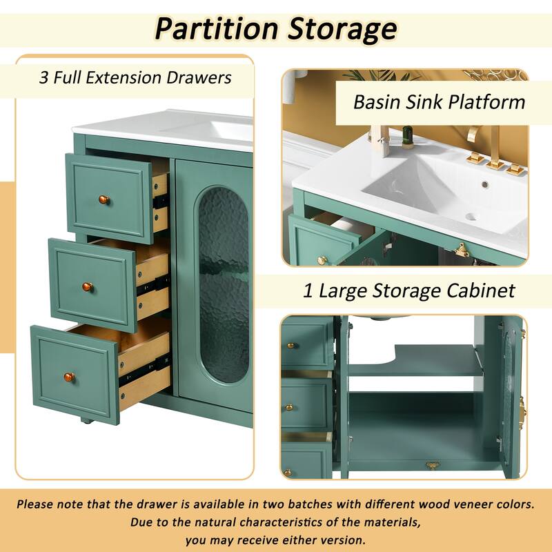 36" Modern Bathroom Vanity – Features 2 Soft-Close Doors & 3 Smooth-Glide Drawers, Solid Wood Frame for Durable Storage‌.