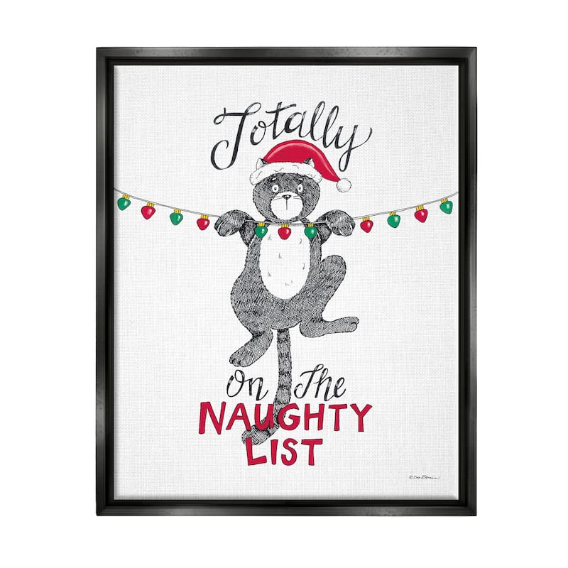 Stupell Naughty List Cat Phrase Framed Floater Canvas Wall Art Design by Deb Strain - 25 x 31 - Black
