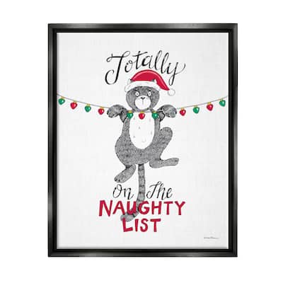 Stupell Naughty List Cat Phrase Framed Floater Canvas Wall Art Design by Deb Strain