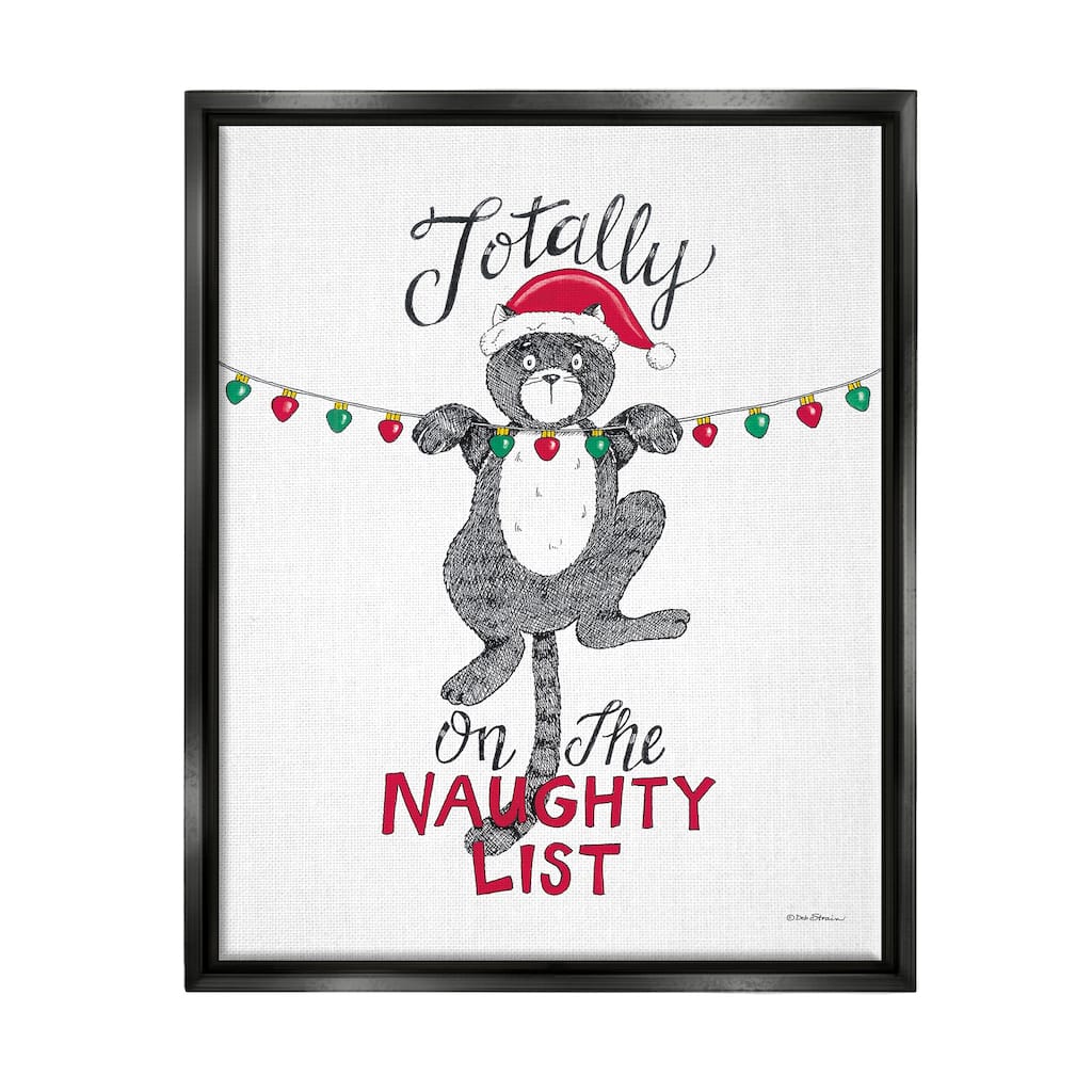 Stupell Naughty List Cat Phrase Framed Floater Canvas Wall Art Design by Deb Strain
