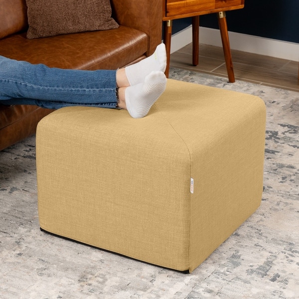 slide 2 of 5, Jaxx Monroe Square Foam Ottoman with Stain Resistant Performance Fabric 24 x 24 (Large) - Wheat Gold