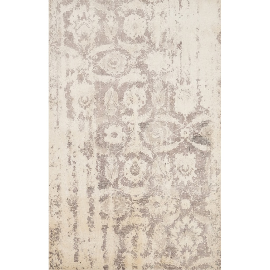 Hand Knotted Oriental Viscose Silk Carpet Modern Floral Multi-Colored Abstract Area Rug - 5' 11'' X 4' 0''