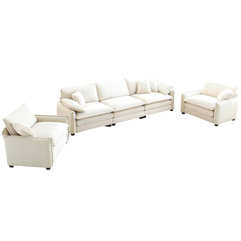 3+1+1 Seater Ergonomic Modular Sectional Sofa Set with Pillows - Beige