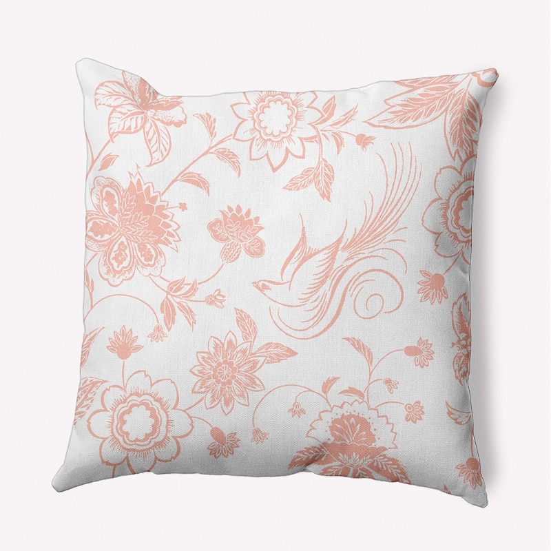 Traditional Bird Floral Polyester Indoor Pillow - Blush - 16" x 16"