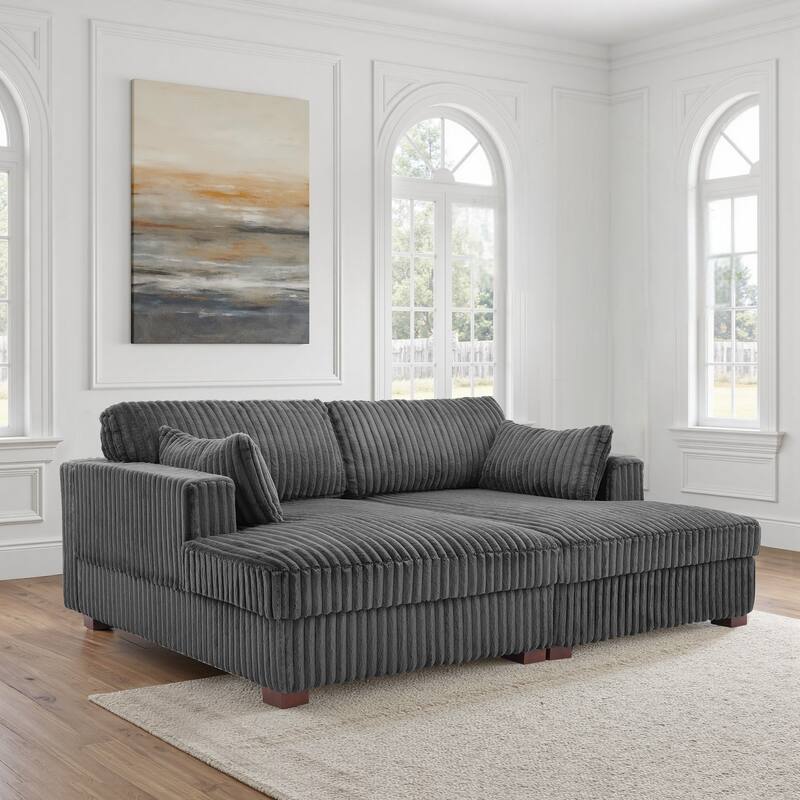 Sophia 84" W Plush Corduroy Chaise Lounge Modular Sectional Sofa